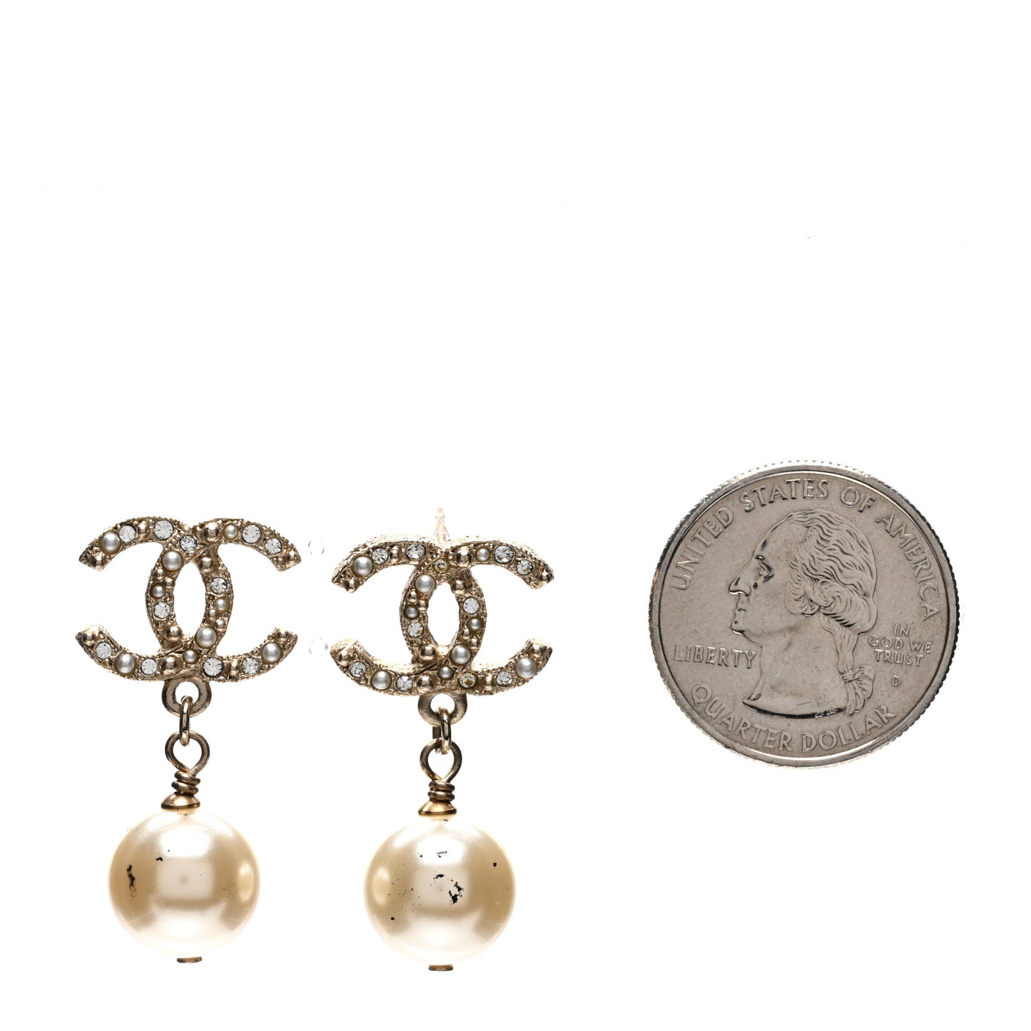 Crystal Pearl CC Drop Earrings Gold Pearly White