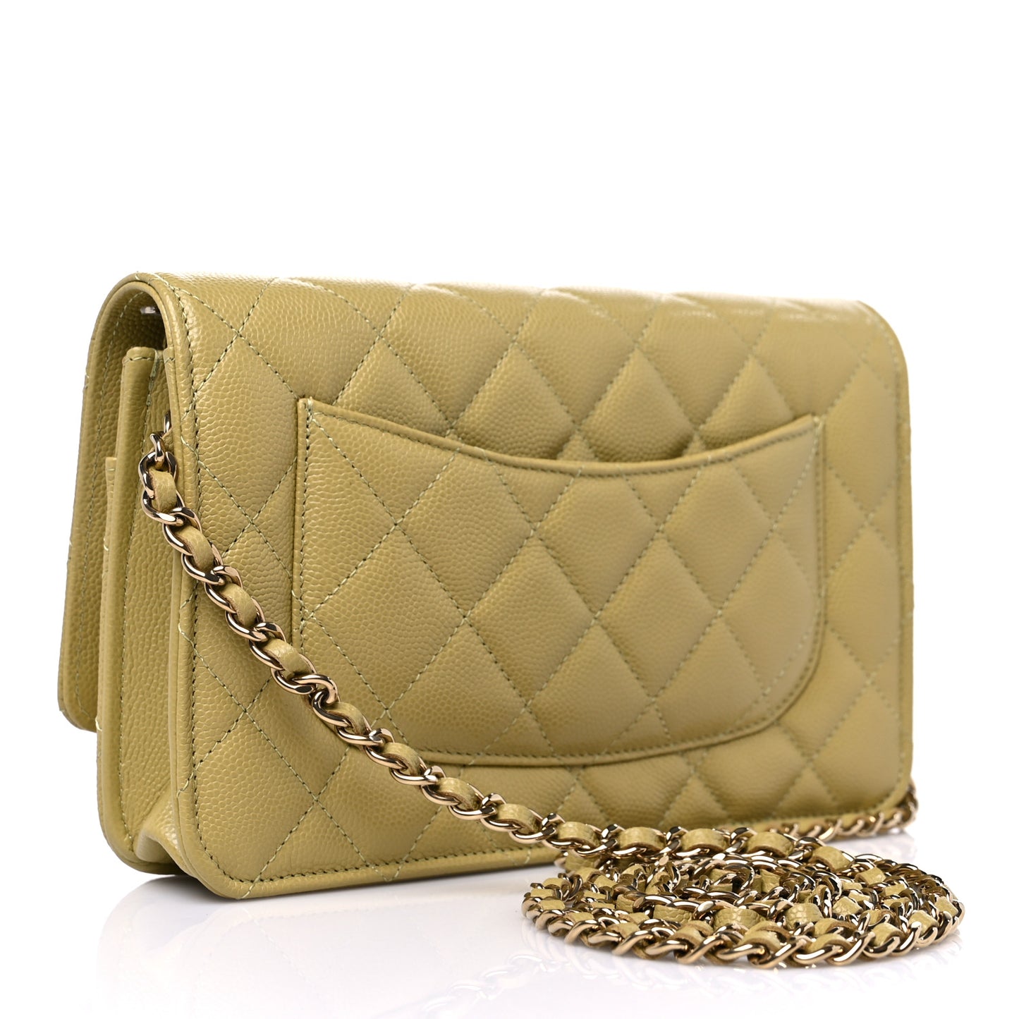 Caviar Quilted Wallet On Chain WOC Light Green