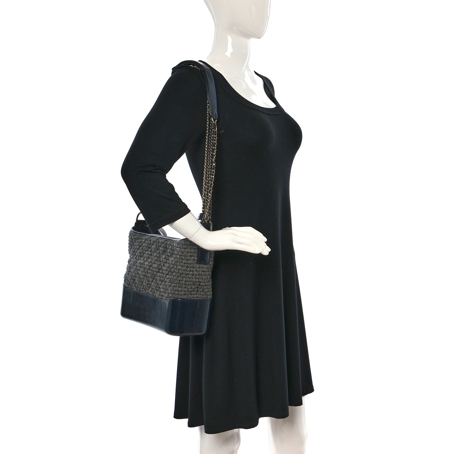 Chanel Tweed Calfskin Quilted Medium Gabrielle Hobo Gray Navy 2 of 11