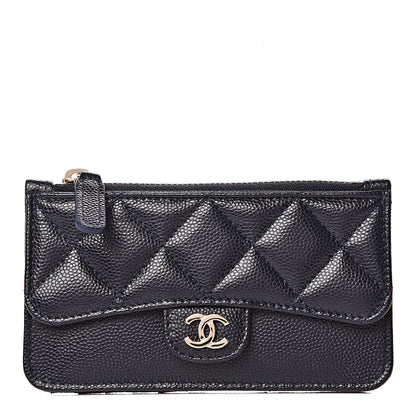 Chanel Caviar Quilted Flap Zip Card Holder Navy Blue 1 of 8