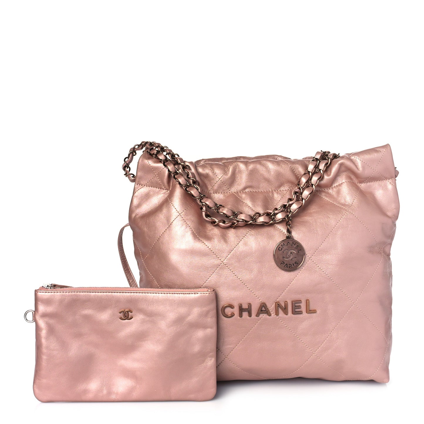 Metallic Calfskin Quilted Small Chanel 22 Pink