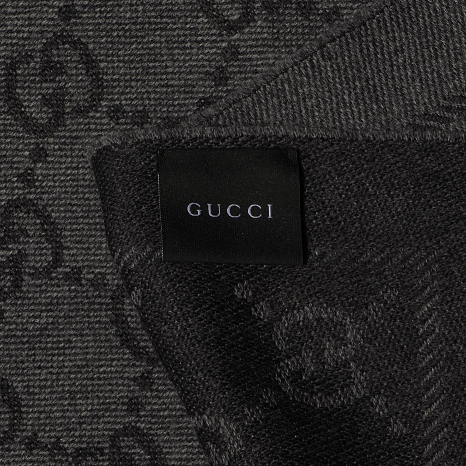 Gucci Wool Monogram Fringe Scarf Anthracite Black 5 of 6