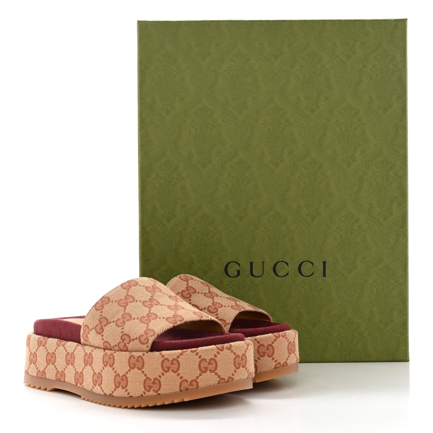 Gucci Canvas GG Monogram Angelina Platform Slide Sandals 35 Beige Ruggine 10 of 10