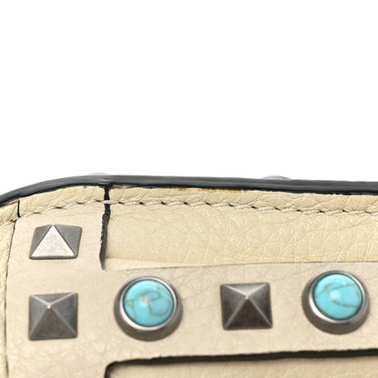 Valentino Garavani Grained Calfskin Turquoise Rockstud Rolling Flip Lock Crossbody Bag Light Ivory 11 of 14