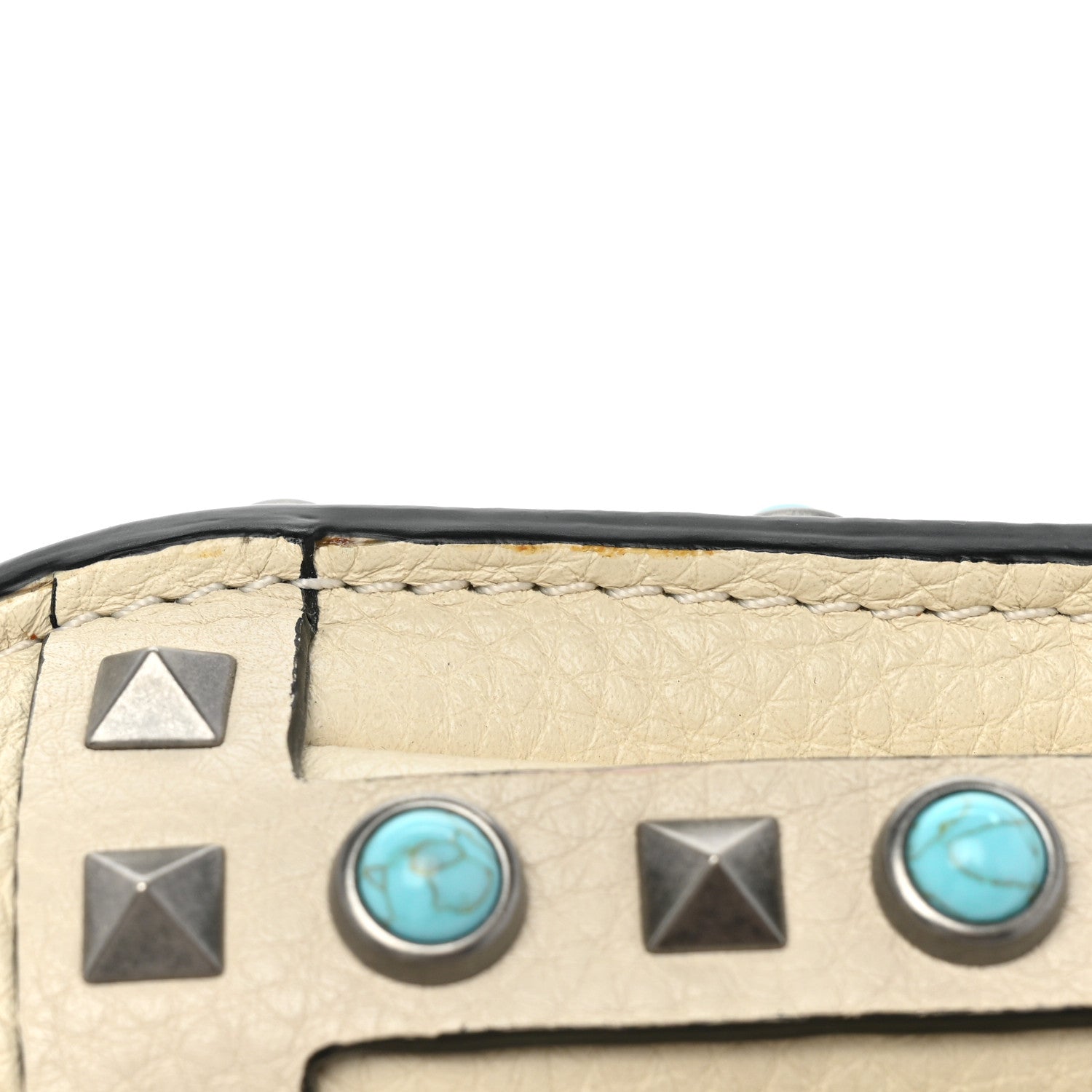 Valentino Garavani Grained Calfskin Turquoise Rockstud Rolling Flip Lock Crossbody Bag Light Ivory 11 of 14