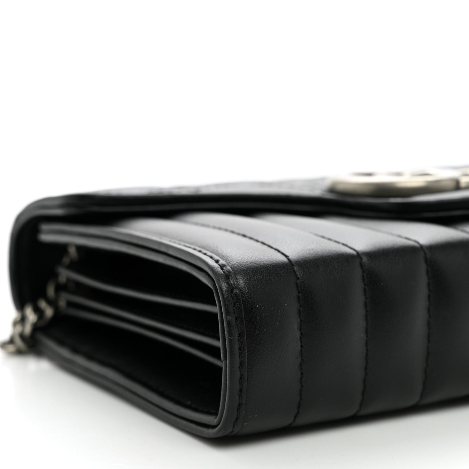Gucci Calfskin Matelasse Aria GG Marmont Chain Wallet Black 9 of 11