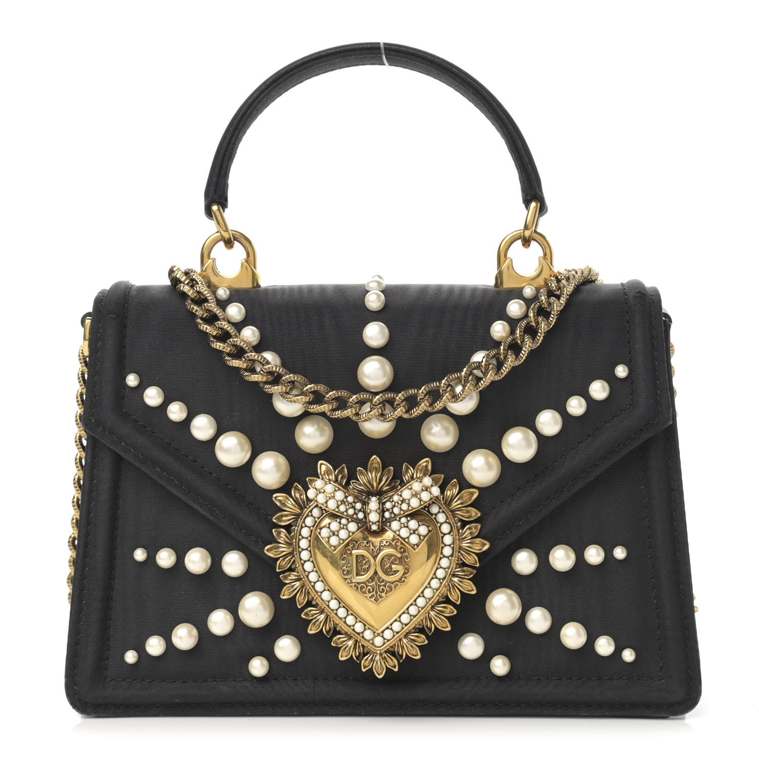 Dolce & Gabbana Moire Pearl Embellished Small Devotion Top Handle Bag Black 1 of 13