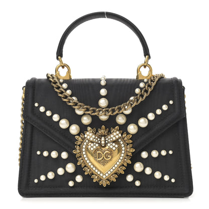 Dolce & Gabbana Moire Pearl Embellished Small Devotion Top Handle Bag Black 1 of 13