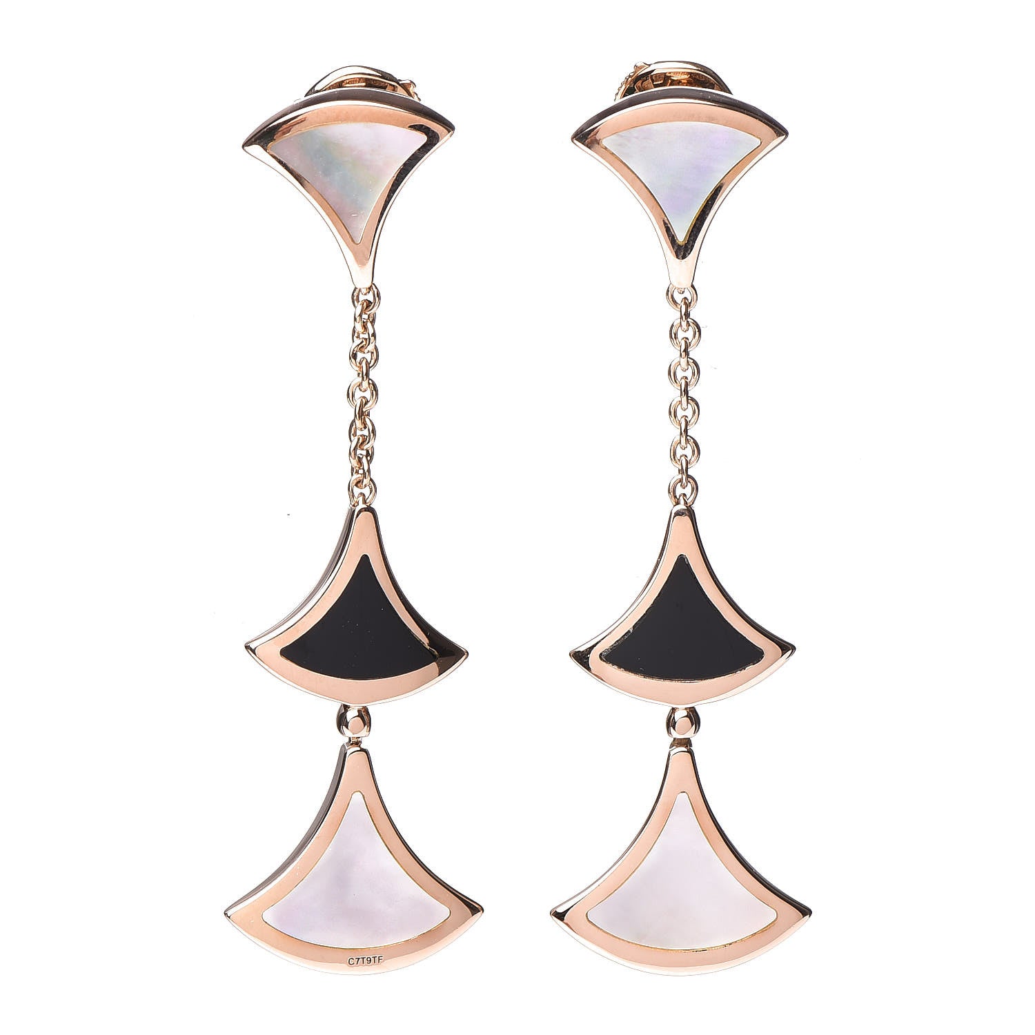 Bulgari 18K Rose Gold Black Onyx Mother of Pearl Divas' Dream Drop Earrings 1 of 7