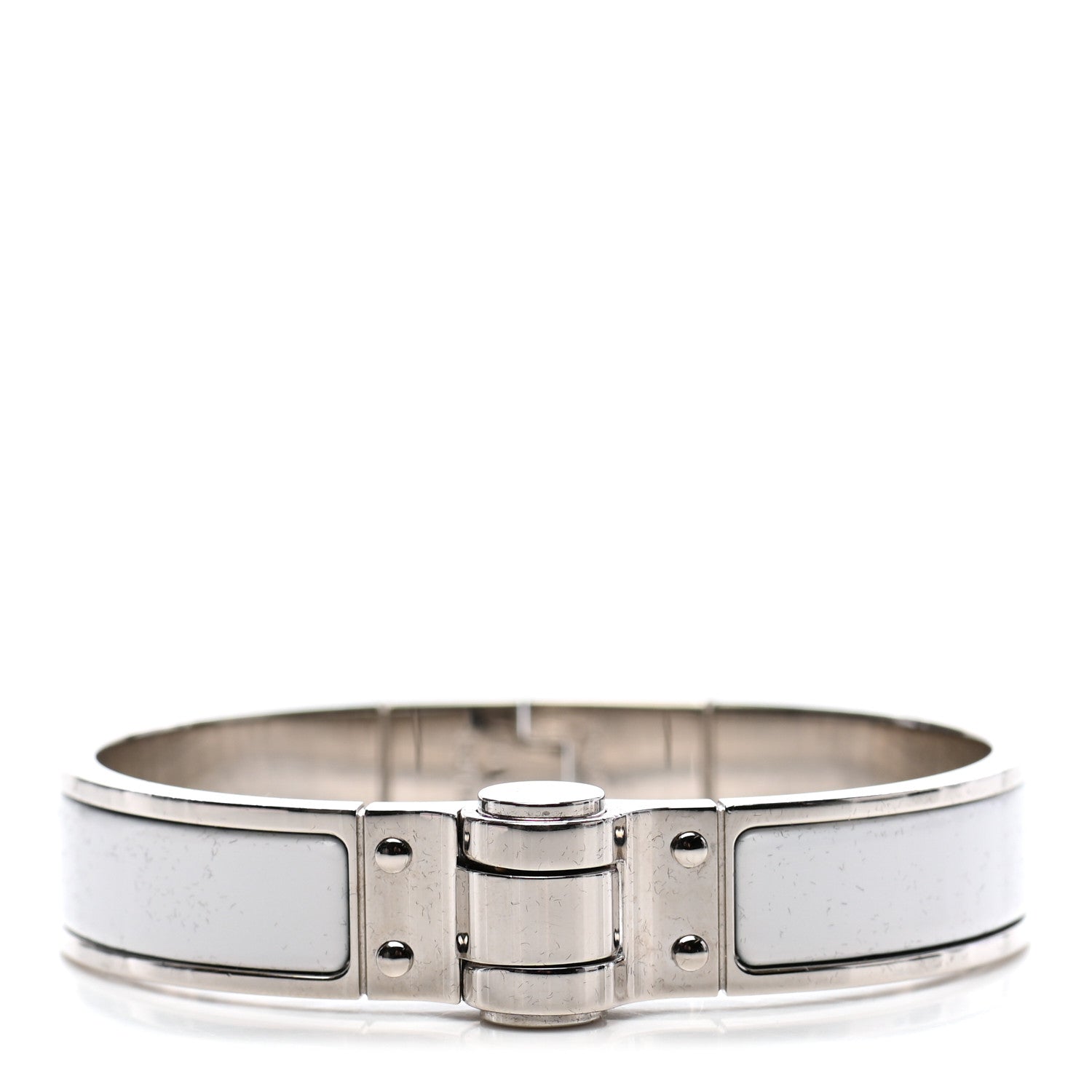 Hermes Enamel Charniere Uni Narrow Hinged Bracelet S White 1 of 4