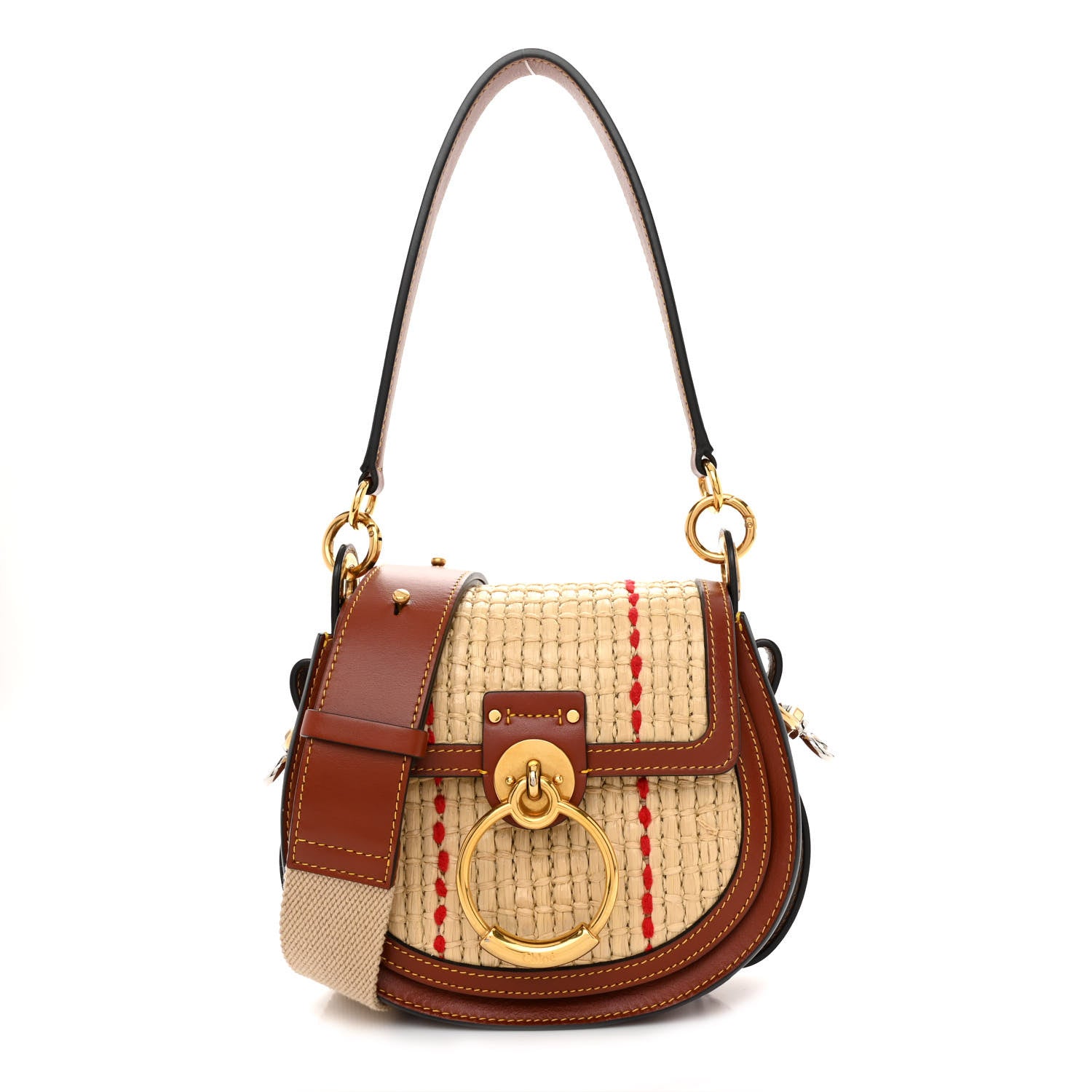 Chloe Calfskin Raffia Embroidered Small Tess Bag Sepia Brown 1 of 11