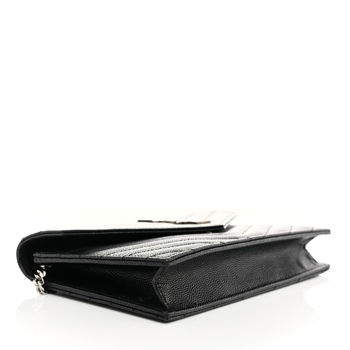 Grain De Poudre Matelasse Chevron Monogram Envelope Chain Wallet Black