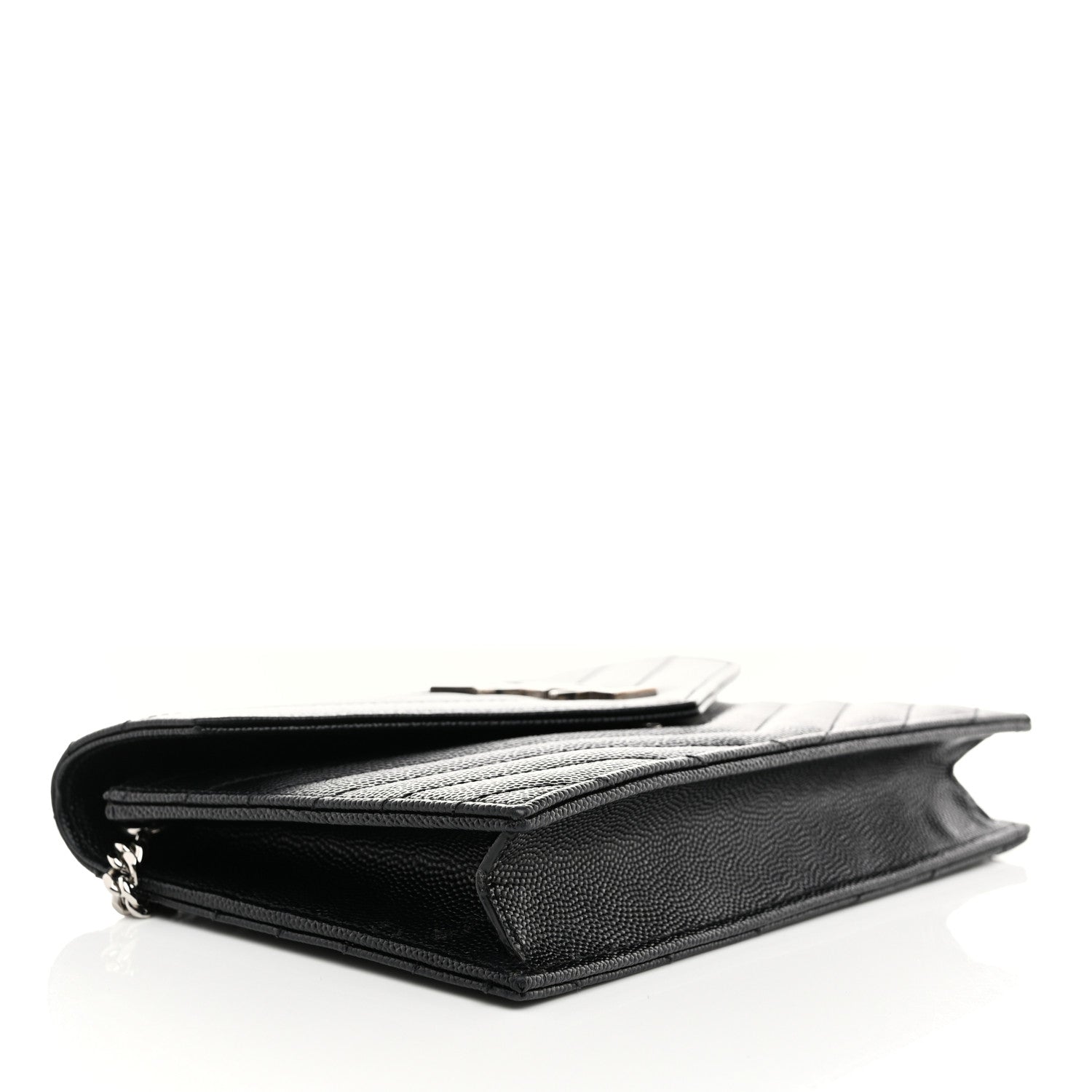 Saint Laurent Grain De Poudre Matelasse Chevron Monogram Envelope Chain Wallet Black 4 of 11