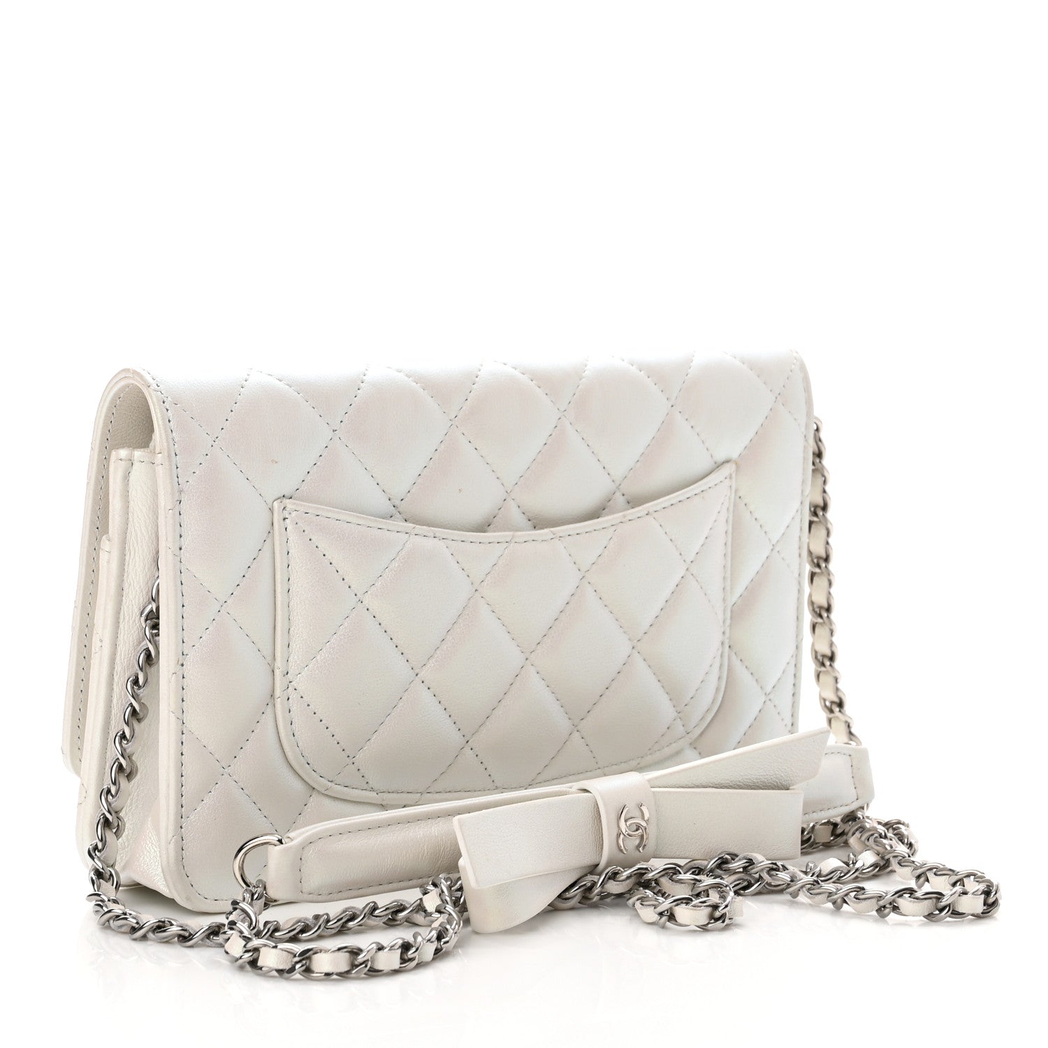 Chanel Lambskin Quilted Coco Bow Wallet On Chain WOC White 3 of 10
