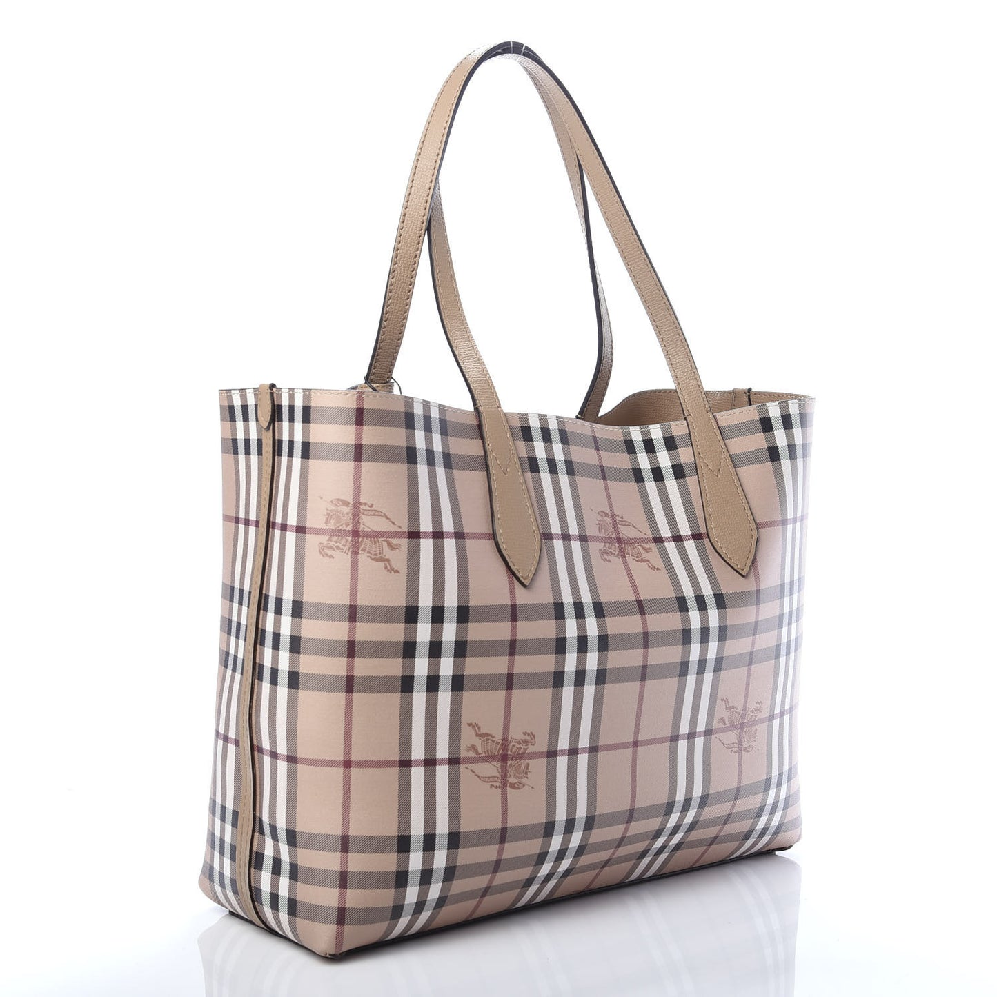 Grainy Calfskin Haymarket Check Medium Reversible Tote Camel