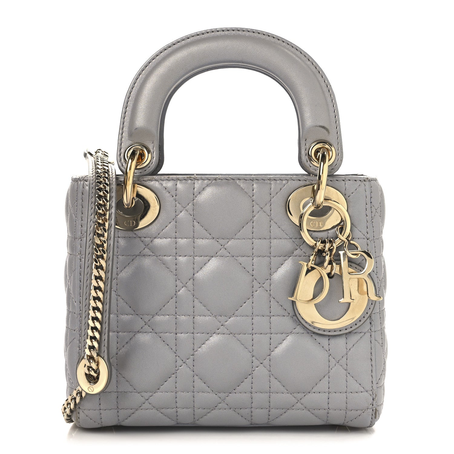 Christian Dior Metallic Lambskin Cannage Mini Lady Dior Grey 1 of 14