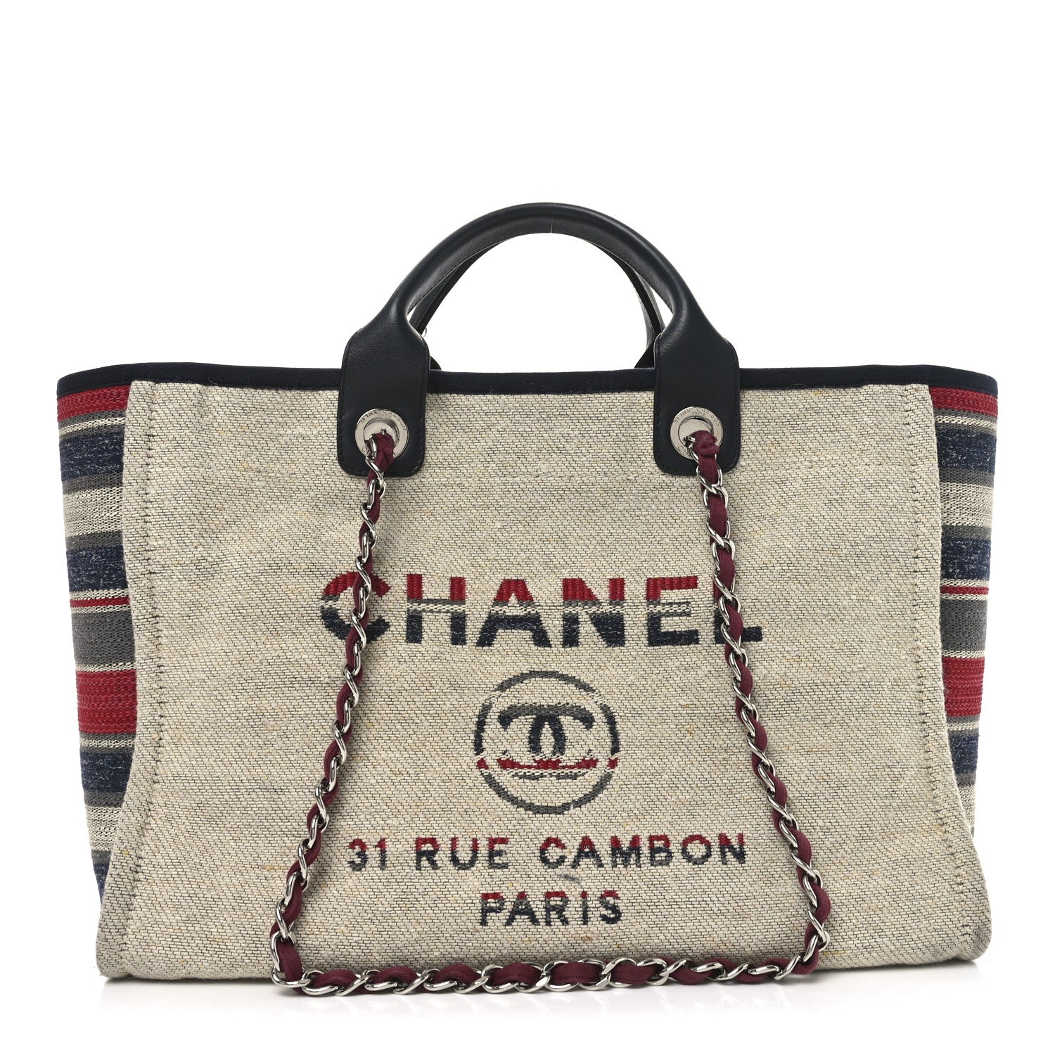 Chanel Striped Canvas Small Deauville Tote Beige 1 of 10