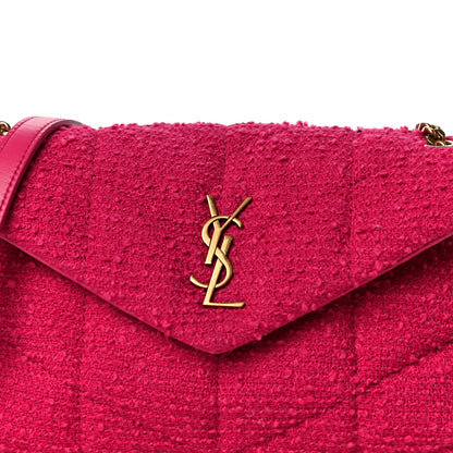 Saint Laurent Shearling Quilted Toy Loulou Puffer Monogram Chain Satchel Fuchsia 8 of 11
