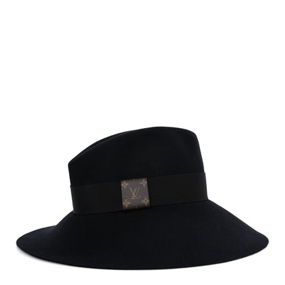 Louis Vuitton Felt Leather Monogram Fedora XL Hat Black 5 of 8