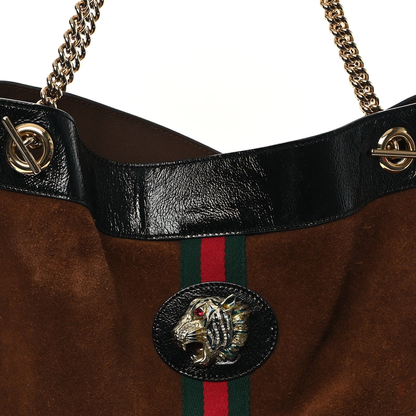 Suede Patent Large Rajah Chain Tote Nocciola Black