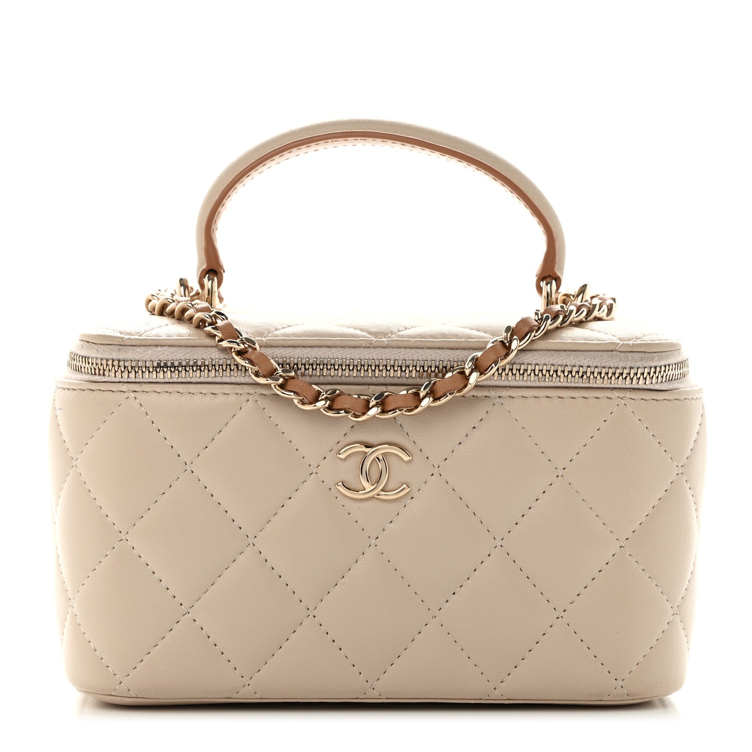 Chanel Lambskin Quilted Small Top Handle Vanity Case With Chain Ecru Dark Beige 1 of 11