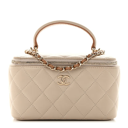 Chanel Lambskin Quilted Small Top Handle Vanity Case With Chain Ecru Dark Beige 1 of 11