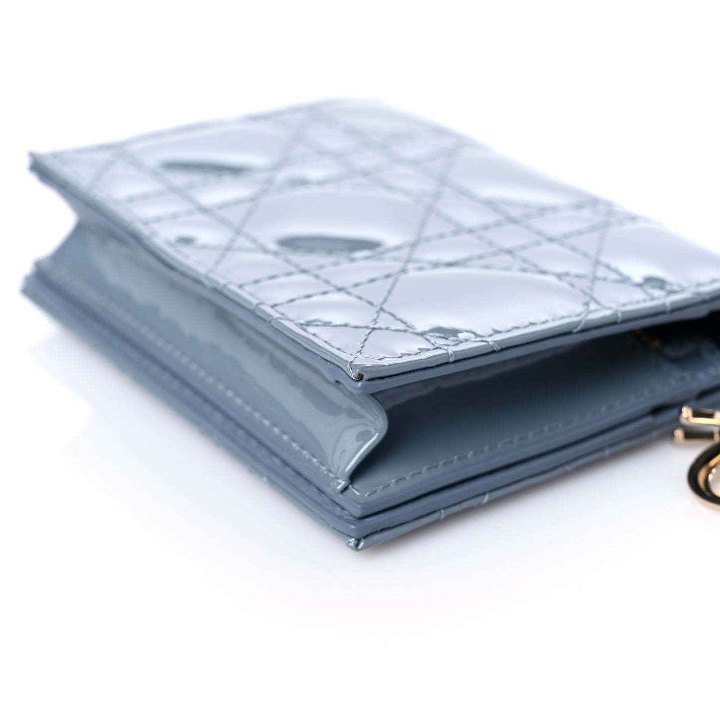 Patent Cannage Mini Lady Dior Wallet Gray Stone