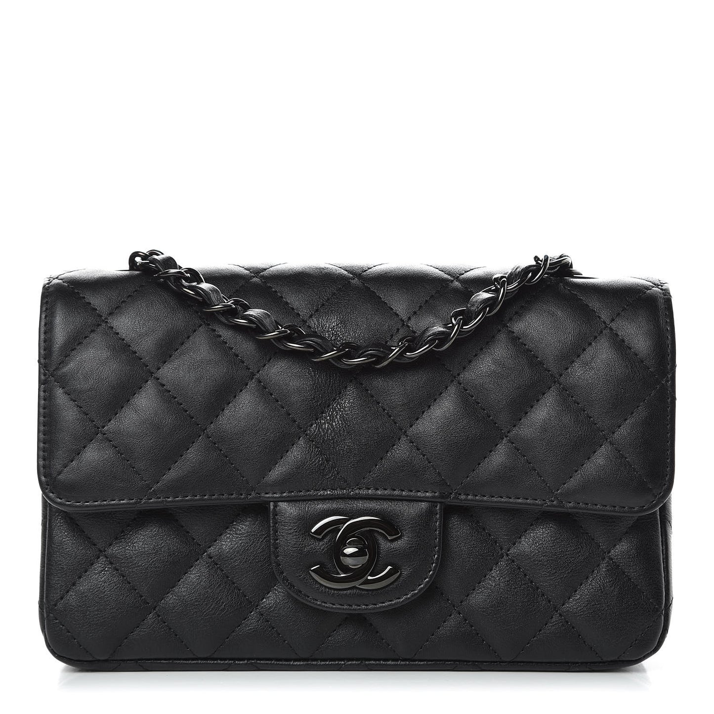 Crumpled Calfskin Quilted Mini Rectangular Flap So Black