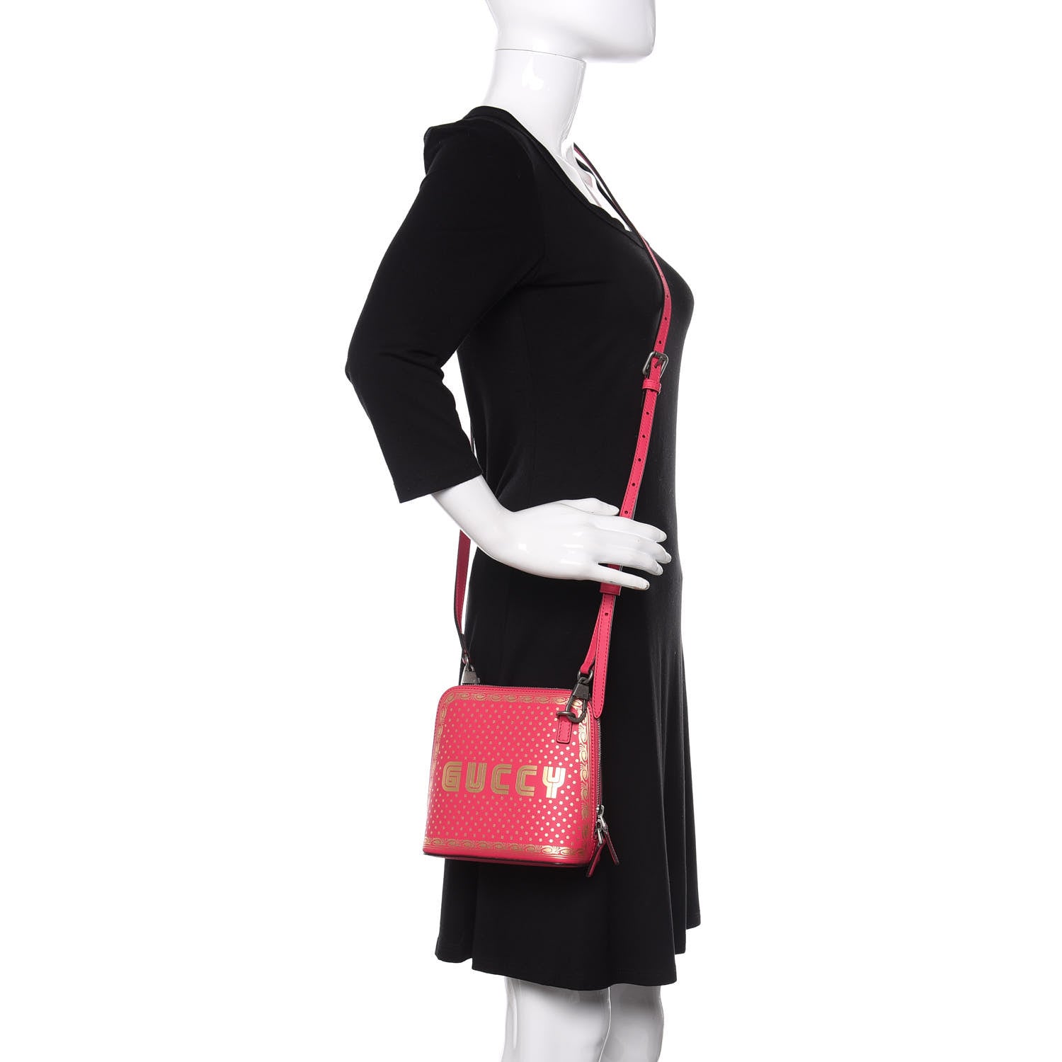 Gucci X SEGA Calfskin GUCCY Stars Mini Dome Shoulder Bag Violet Fuxia Gold 2 of 9