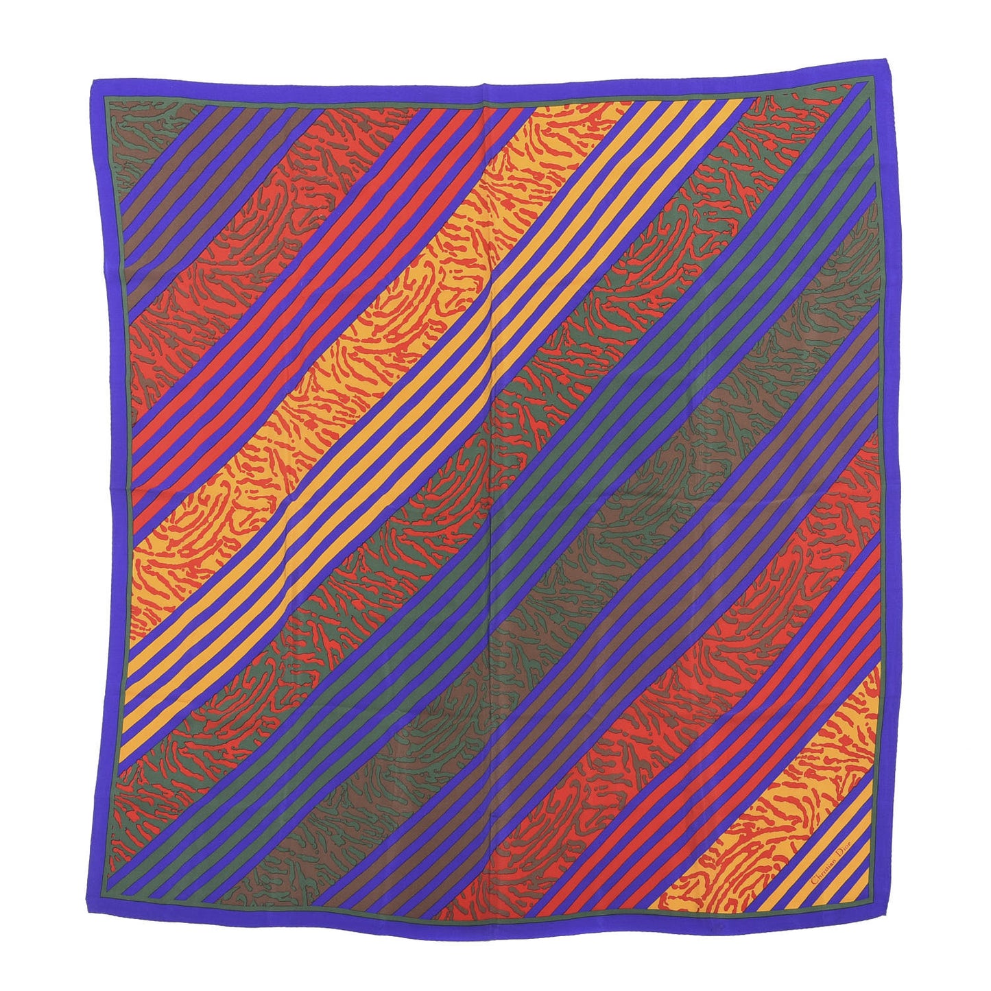 Silk Diagonal Striped Square Scarf Multicolor