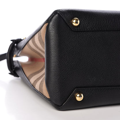 Burberry Grainy Calfskin House Check Medium Banner Tote Black 9 of 13