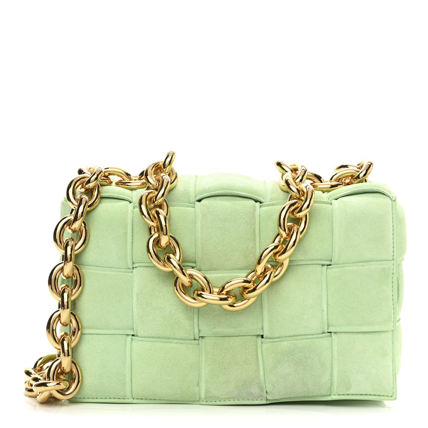 Bottega Veneta Suede Maxi Intrecciato Padded Chain Cassette Crossbody Bag Wasabi 1 of 12