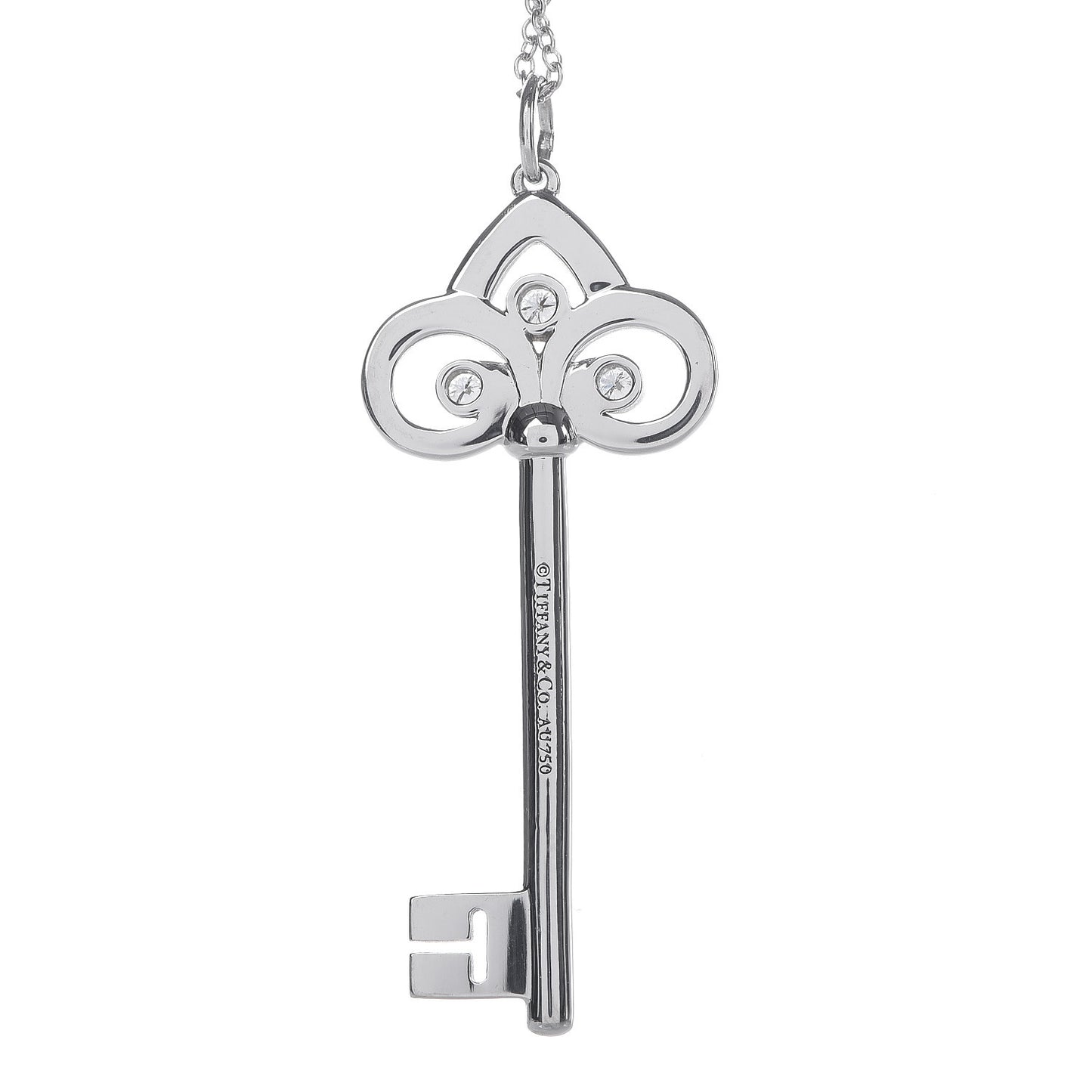 18K White Gold Diamond Fleur De Lis Key Pendant Necklace