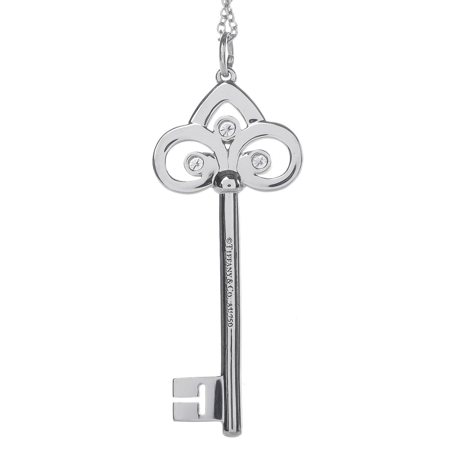 Tiffany 18K White Gold Diamond Fleur De Lis Key Pendant Necklace 4 of 7