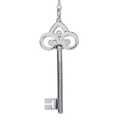 Tiffany 18K White Gold Diamond Fleur De Lis Key Pendant Necklace 4 of 7