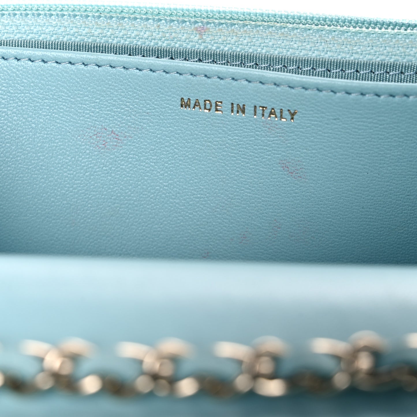 Lambskin Quilted Trendy CC Wallet On Chain WOC Light Blue