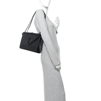 Saint Laurent Grain De Poudre Textured Mixed Matelasse Large Triquilt Monogram Monochrome Satchel Black 2 of 13