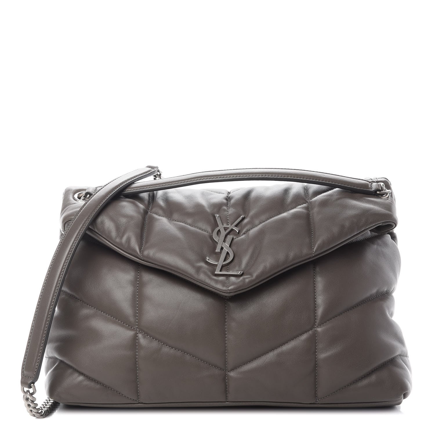 Saint Laurent Calfskin Quilted Medium Loulou Puffer Monogram Chain Satchel Concrete 2 of 10