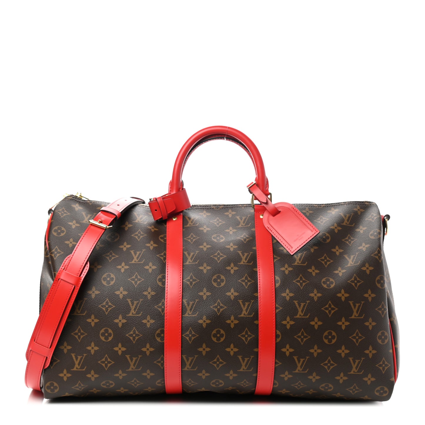 Calfskin Monogram Keepall Bandouliere 50 Coquelicot