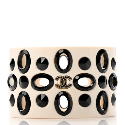 Chanel Resin CC Grommet Stud Cuff Creme Black 3 of 4