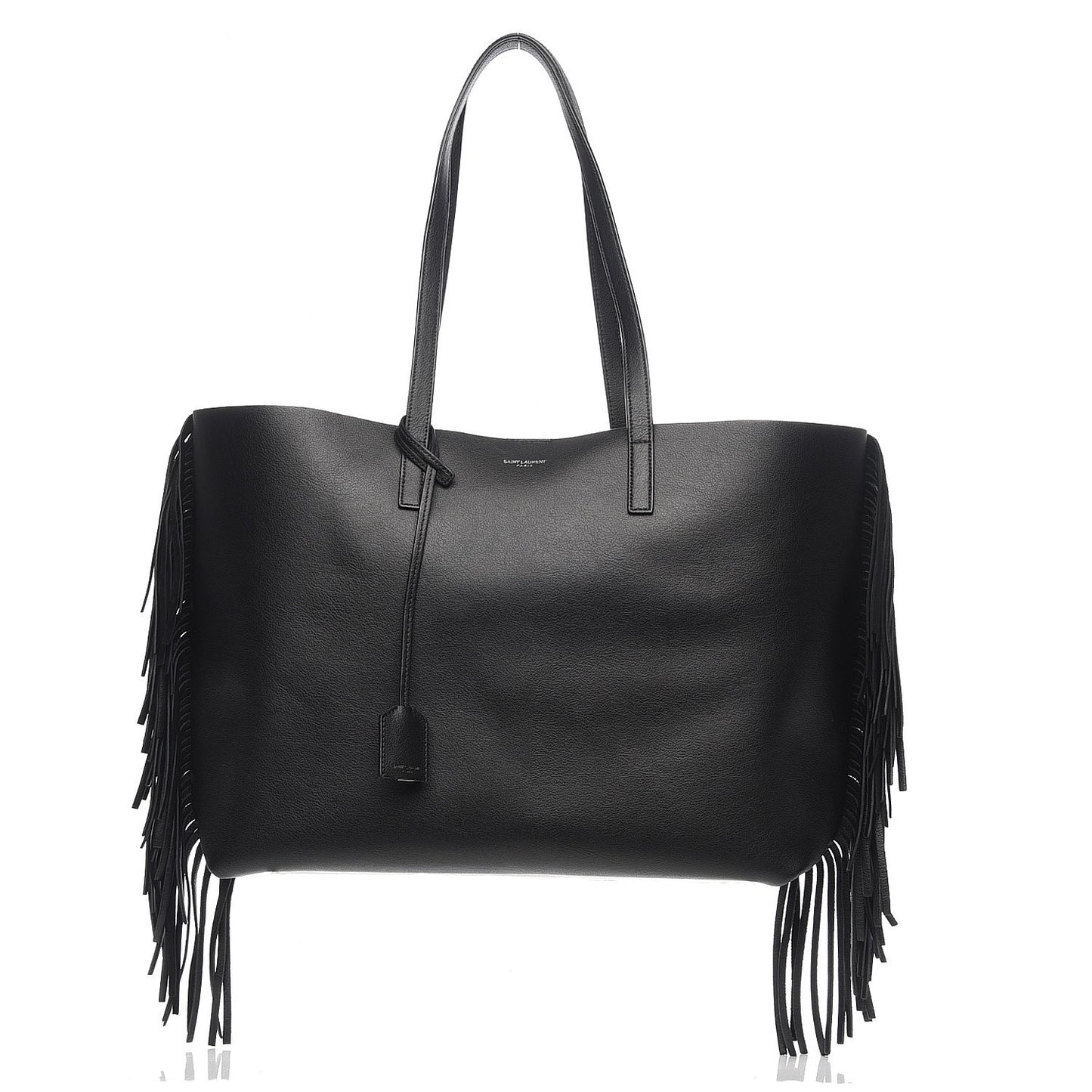 Calfskin Large Fringe Shopping Tote Black