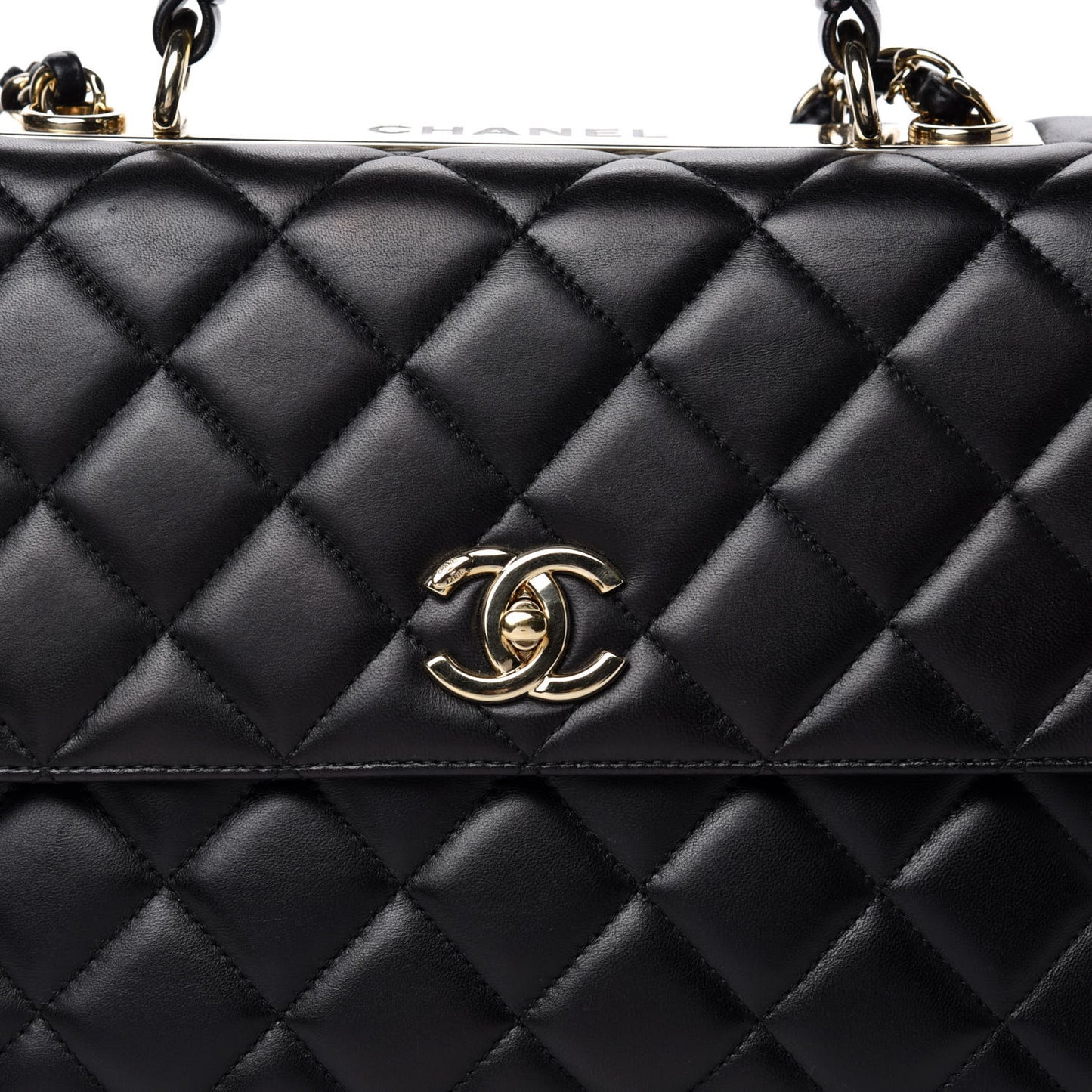 Lambskin Quilted Large Trendy CC Dual Handle Flap Bag Black