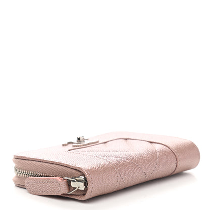 Chanel Metallic Caviar Chevron Quilted Vintage Mademoiselle Zip Coin Purse Pink 3 of 7
