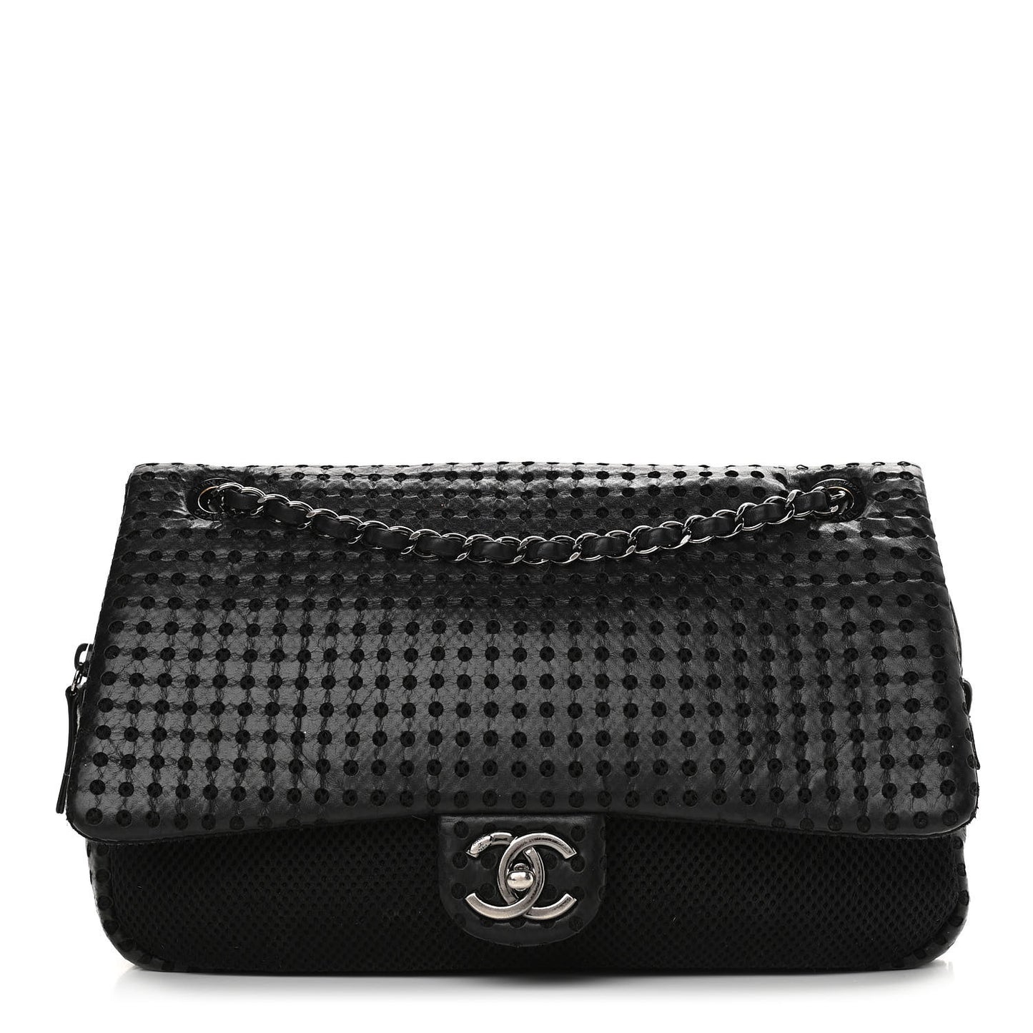 Perforated Lambskin Jumbo Easy Flap Black