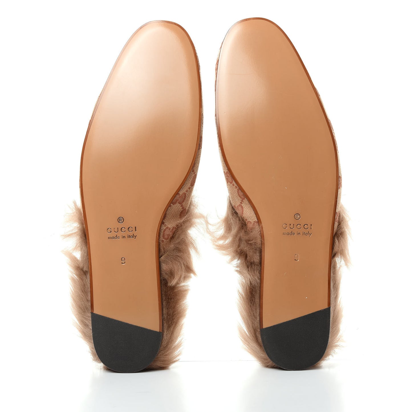 GG Monogram Fur Mens Princetown Slippers 9 Beige Ruggine Rust