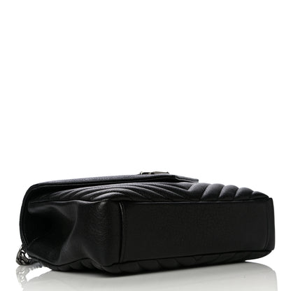 Saint Laurent Sheepskin Matelasse Chevron Monogram Medium College Bag Black 4 of 13