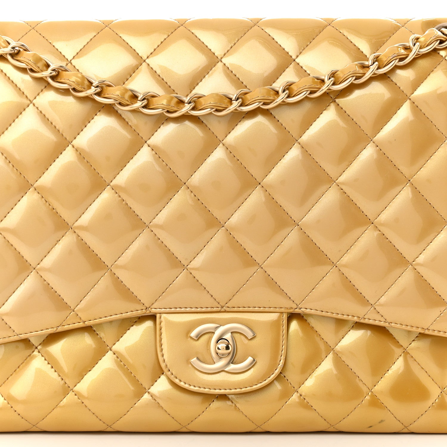 Chanel Metallic Patent Quilted Maxi Single Flap Beige 8 of 14