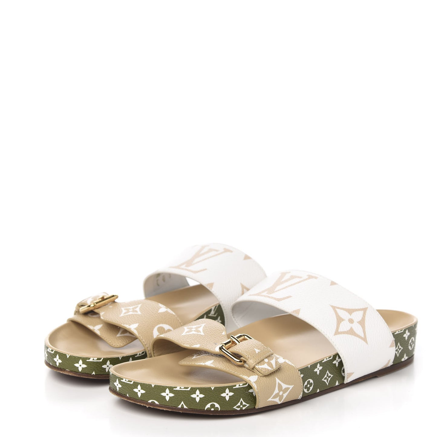 Monogram Giant Bom Dia Flat Mule Sandals 40 White Moka