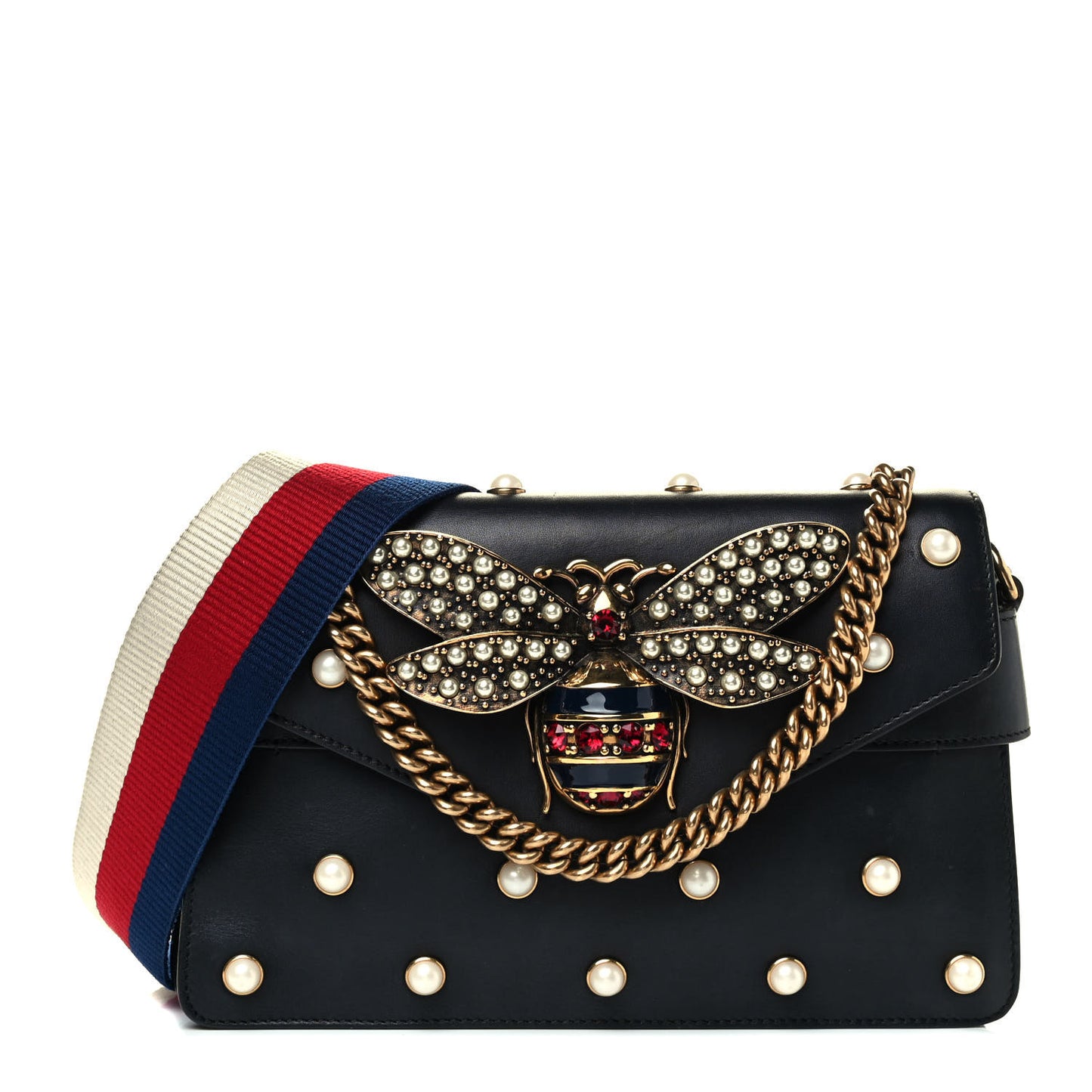 Nappa Pearl Studded Mini Queen Margaret Broadway Shoulder Bag Black