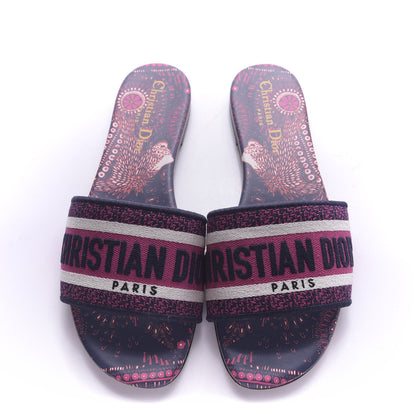 Christian Dior Canvas Embroidered Animals Dway Mules Slide Sandals 36.5 Deep Blue Fuchsia 5 of 10